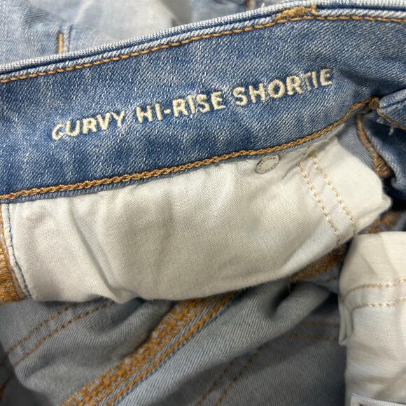 American Eagle Womens Sz 4 Curvy Hi Rise Shortie Button Fly Raw Hem Jean Shorts - Picture 6 of 7